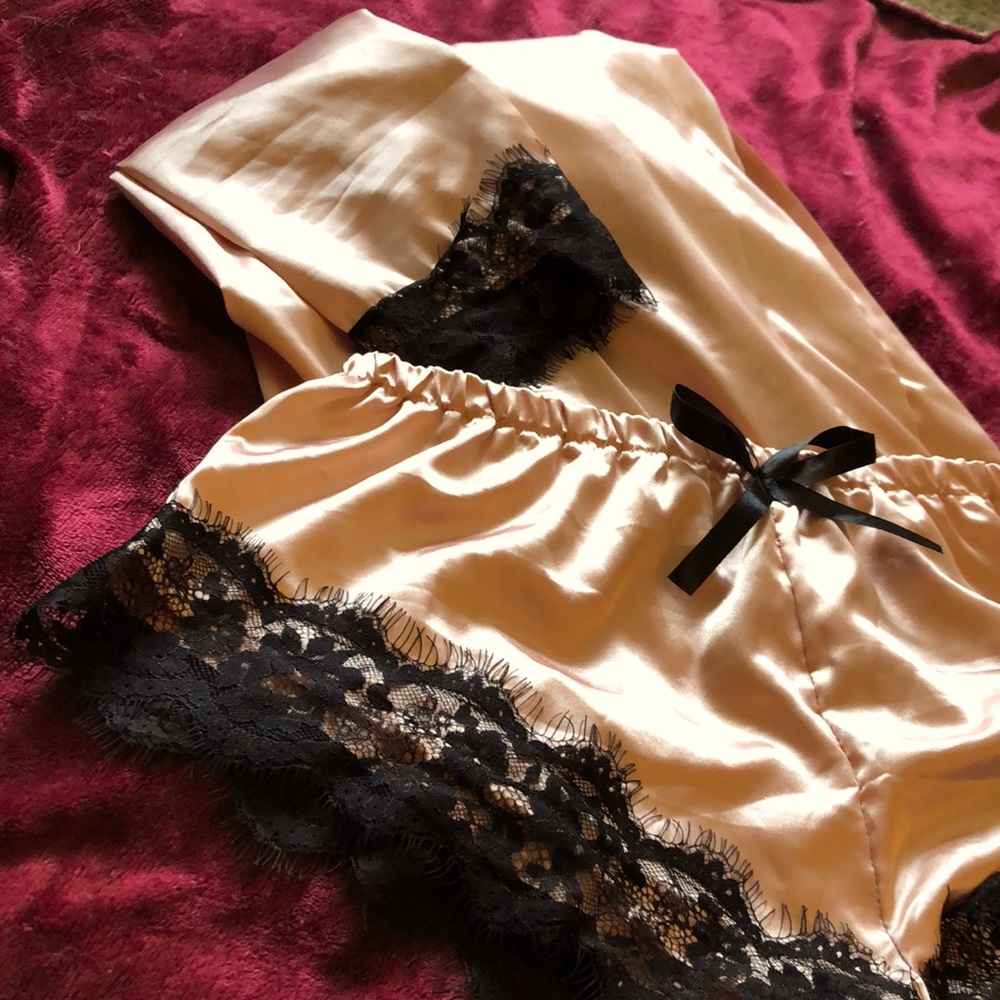 SHEIN light pink silk shorts and matching robe